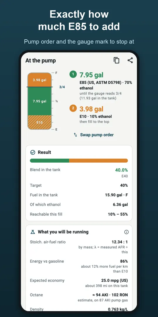 E85 Mix Calculator screenshot 1