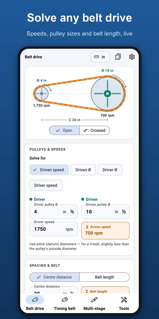 Pulley & Belt Calculator screenshot 1