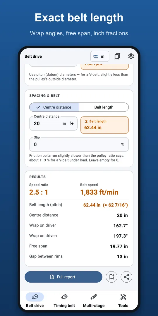 Pulley & Belt Calculator screenshot 2