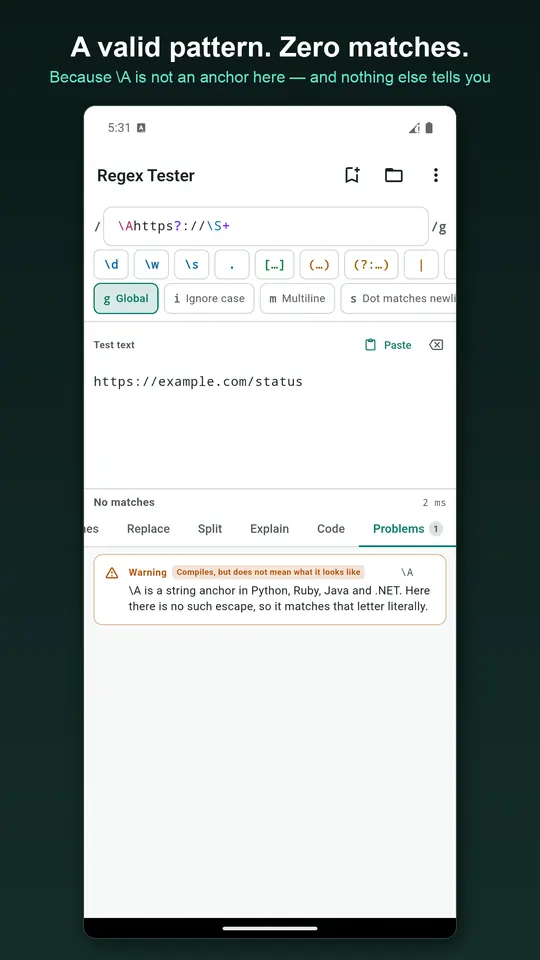 Regex Tester screenshot 1